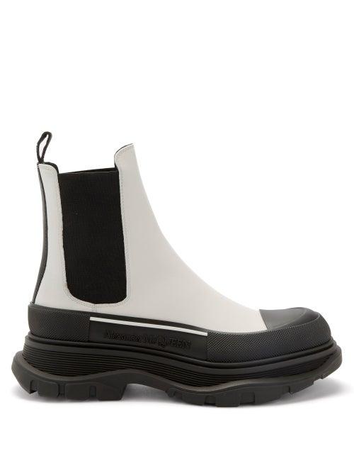 Ladies Shoes Alexander Mcqueen - Tread Slick Leather Chelsea Boots - Womens - White Multi