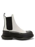 Ladies Shoes Alexander Mcqueen - Tread Slick Leather Chelsea Boots - Womens - White Multi