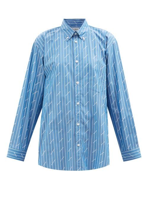 Balenciaga - Monogram Pinstripe-print Cotton-blend Shirt - Womens - Blue Stripe