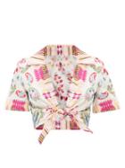 Etro - Ikat-print Tie-front Cotton-poplin Shirt - Womens - White Print