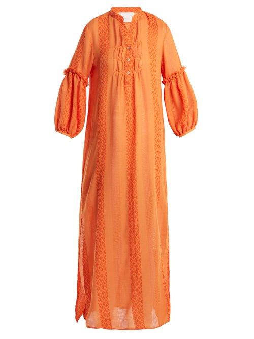 Matchesfashion.com Love Binetti - Jacquard Striped Stand Collar Cotton Dress - Womens - Orange