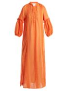 Matchesfashion.com Love Binetti - Jacquard Striped Stand Collar Cotton Dress - Womens - Orange