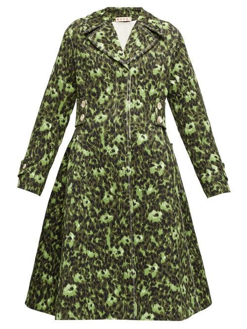 Matchesfashion.com Marni - Floral-print Cloqu Coat - Womens - Green Print