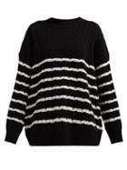 Matchesfashion.com Loewe - Oversized Striped Cable Knit Wool Sweater - Womens - Black White