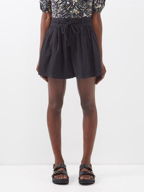 Ulla Johnson - Rina Drawstring Pintucked Cotton Short - Womens - Black