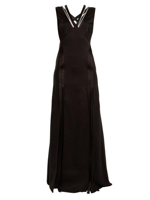 Matchesfashion.com Versace - Crystal Embellished V Neck Satin Gown - Womens - Black