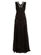 Matchesfashion.com Versace - Crystal Embellished V Neck Satin Gown - Womens - Black
