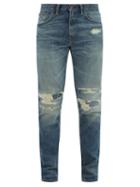 Matchesfashion.com Rrl - Distressed Cotton-denim Jeans - Mens - Mid Blue