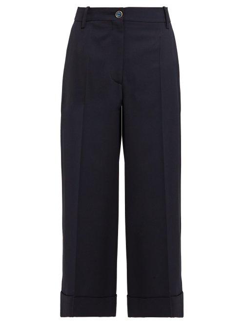 Matchesfashion.com Valentino - Wide Leg Wool Blend Trousers - Womens - Navy