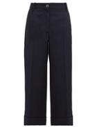Matchesfashion.com Valentino - Wide Leg Wool Blend Trousers - Womens - Navy