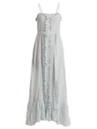 Lisa Marie Fernandez Ruffled Button-through Striped Cotton-blend Dress