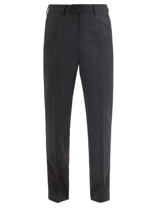 Matchesfashion.com Caruso - Pinstriped Wool Trousers - Mens - Grey