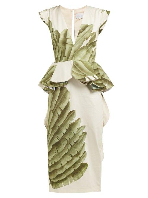 Matchesfashion.com Johanna Ortiz - Natural Listic Palm Leaf Print Cotton Dress - Womens - Ivory Multi