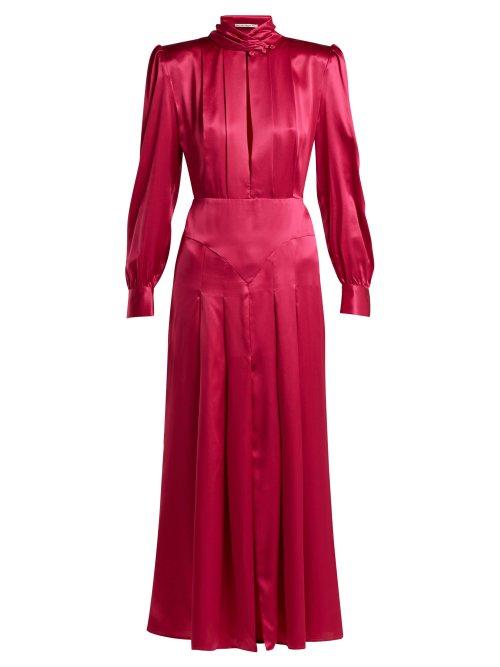 Matchesfashion.com Alessandra Rich - Pleated Panelled Silk Satin Dress - Womens - Pink