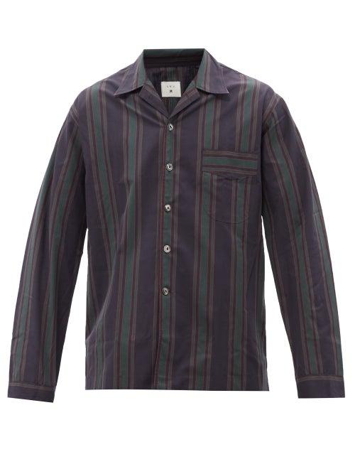 L.e.j - Le Plage Striped Cotton-blend Shirt - Mens - Navy Multi