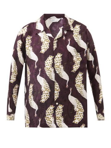 Nipoaloha - Peacock-print Silk-twill Shirt - Mens - Purple Multi