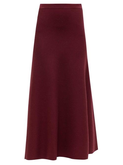 Matchesfashion.com Gabriela Hearst - Freddie Wool Blend Midi Skirt - Womens - Burgundy