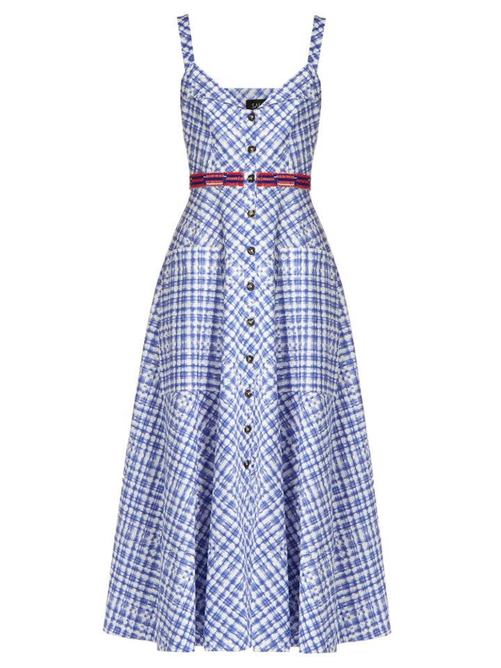 Saloni Fara Sleeveless Stretch-cotton Gingham Midi Dress