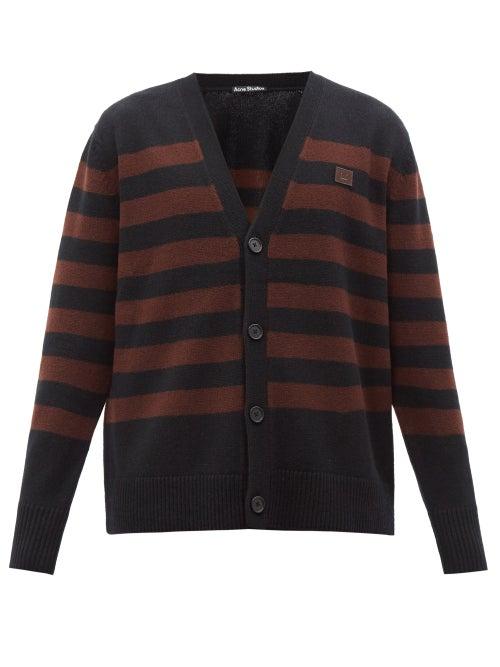 Acne Studios - Face-patch Striped Wool Cardigan - Mens - Black Multi