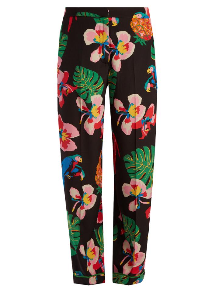 Valentino Tropical Dream-print Silk Crepe De Chine Trousers