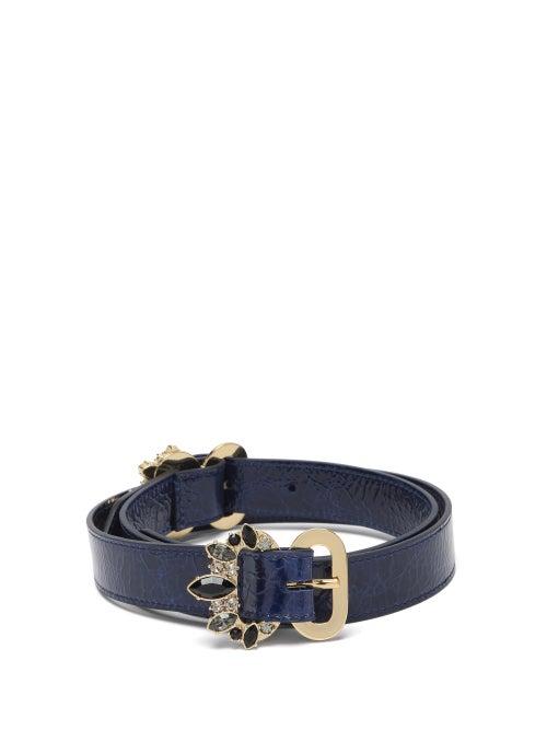 Matchesfashion.com Erdem - Crystal-embellished Grained-leather Belt - Womens - Navy