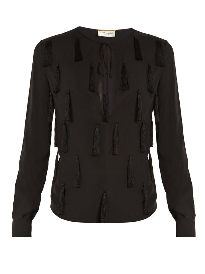 Saint Laurent Tasselled-front Tie-neck Blouse