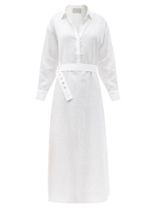 Matchesfashion.com Asceno - Porto Belted Organic-cotton Maxi Shirt Dress - Womens - White