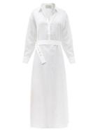 Matchesfashion.com Asceno - Porto Belted Organic-cotton Maxi Shirt Dress - Womens - White