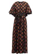 Matchesfashion.com Gl Hrgel - Angel Sleeve Box Pleated Poplin Dress - Womens - Navy Print