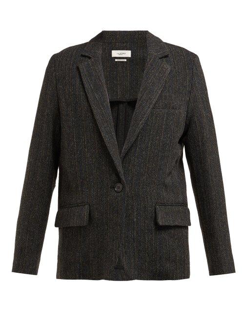 Matchesfashion.com Isabel Marant Toile - Charly Herringbone Tweed Virgin Wool Jacket - Womens - Black