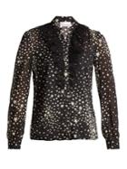 Redvalentino Ruffled-tulle Star-print Stretch-silk Blouse