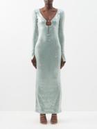 16arlington - Solaria Keyhole-neck Sequinned-tulle Maxi Dress - Womens - Light Blue