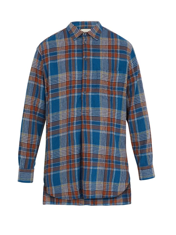 Gucci Checked Step-hem Wool-blend Shirt