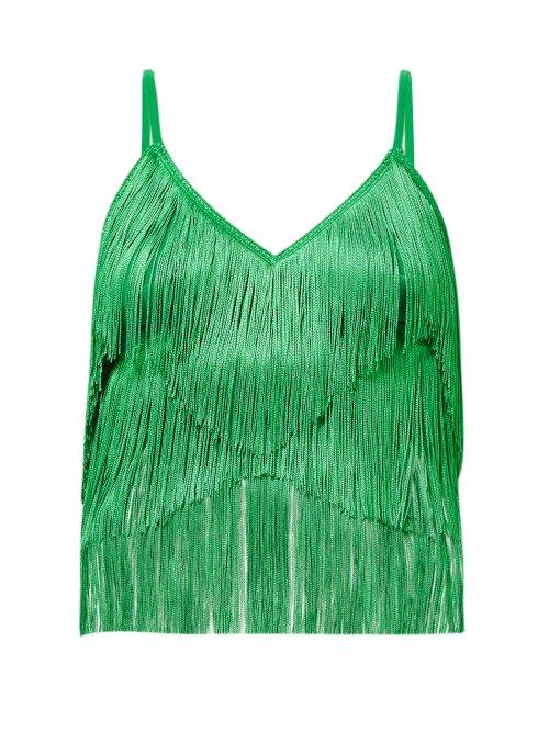 Matchesfashion.com Norma Kamali - Tiered Fringe Stretch Jersey Crop Top - Womens - Green