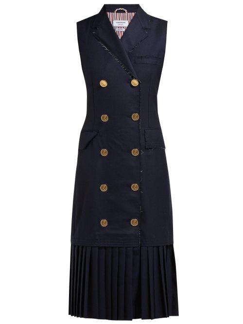 Matchesfashion.com Thom Browne - Anchor Button Double Breasted Wool Dress - Womens - Navy Multi