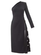 Matchesfashion.com David Koma - One-shoulder Pleated-panel Crepe Dress - Womens - Black