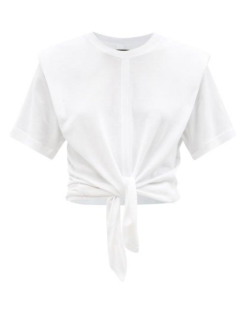 Isabel Marant - Zelika Padded-shoulder Knotted Cotton T-shirt - Womens - White
