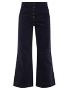 Cefinn - Talitha Cotton-corduroy Flared Trousers - Womens - Dark Blue
