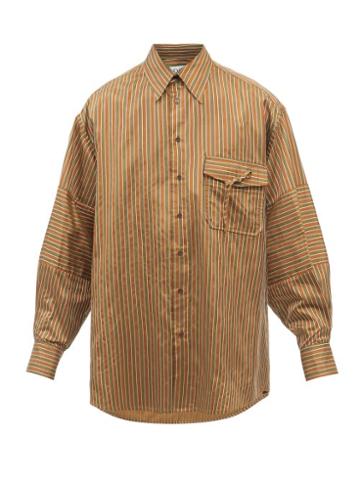 S.s. Daley - Majok Point-collar Striped Satin Shirt - Mens - Green