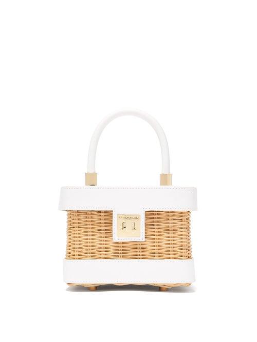 Matchesfashion.com Sparrows Weave - The Cubist Leather And Wicker Bag - Womens - White Multi