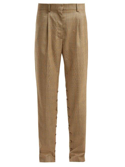 Matchesfashion.com Hillier Bartley - Button Seam Check Wool Trousers - Womens - Brown Multi