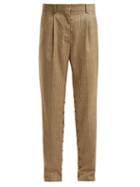 Matchesfashion.com Hillier Bartley - Button Seam Check Wool Trousers - Womens - Brown Multi