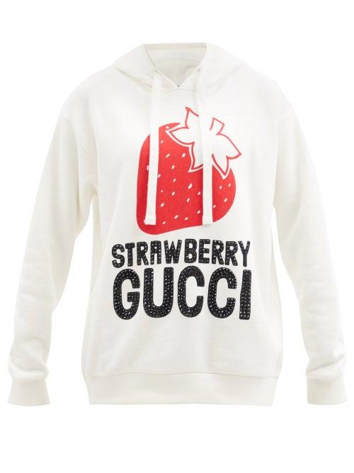 Gucci - Strawberry-print Cotton-jersey Hooded Sweatshirt - Womens - Ivory