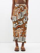 Johanna Ortiz - Sea Of Sand Printed Linen Wrap Skirt - Womens - Brown Print