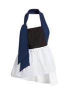 Matchesfashion.com Isa Arfen - Halterneck Cotton Poplin Asymmetric Top - Womens - Navy Multi