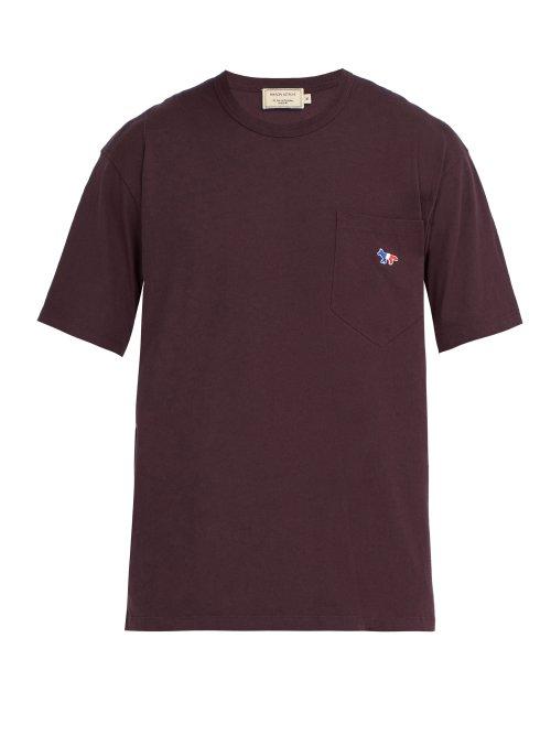Matchesfashion.com Maison Kitsun - Logo Appliqu Cotton T Shirt - Mens - Dark Red