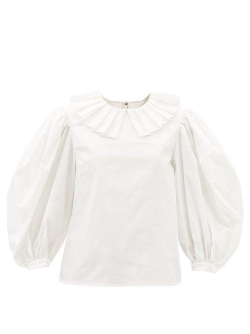 Rejina Pyo - Pleated-collar Cotton Poplin Blouse - Womens - Ivory