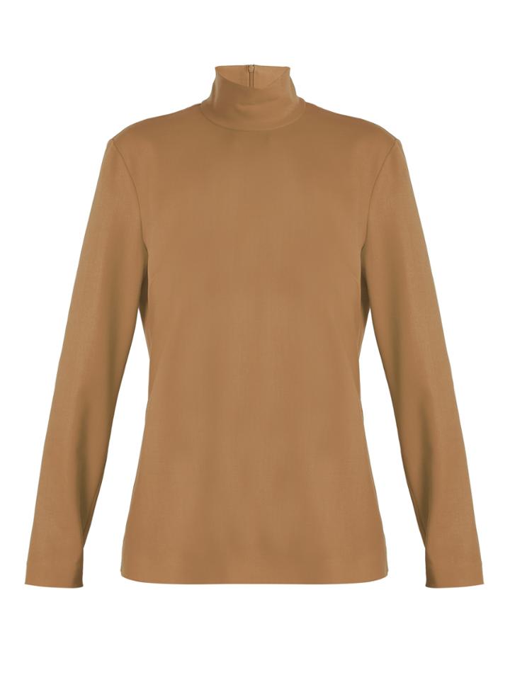 Sara Battaglia High-neck Long-sleeved Wool-blend Top