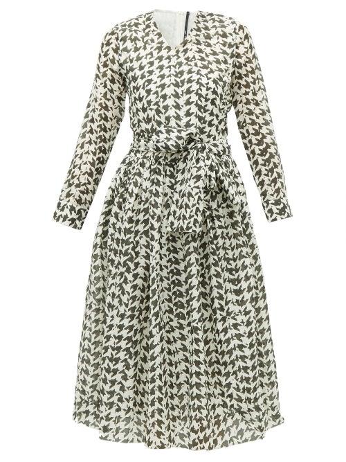 Matchesfashion.com Sara Lanzi - Houndstooth Print Cotton Blend Midi Dress - Womens - Black White