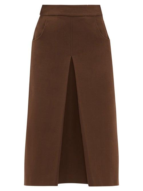 Matchesfashion.com Franoise - Pleated Cotton Blend Crepe Midi Skirt - Womens - Brown